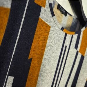 Womens Block Patterned Gray Orange And Navy Sweater Papillion